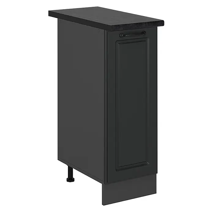 Vicco Schrankküche R-Line Anthrazit Landhaus, AP Anthrazit - Anthrazit Landhaus, Apothekerunterschrank 30 cm, AP Anthrazit - Dunkelgrauer Unterschrank mit Kassettentür, schwarzem Griff und dunkler Arbeitsplatte, auf verstellbaren Füßen mit Sockelblende.