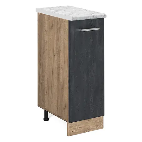 Vicco  Schrankküche R-Line Schwarz Beton AP Marmor