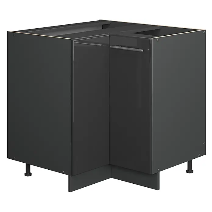 Vicco Eckunterschrank Fame-Line, Anthrazit Hochglanz, 80.5 cm -  - Glänzender dunkelgrauer Eckunterschrank mit verstellbaren Füßen und sichtbarem Innenbereich.