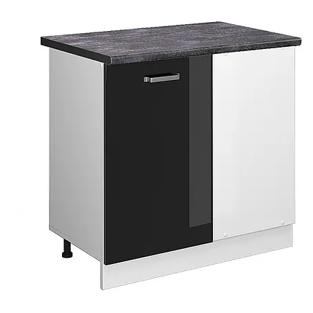 Vicco Eckunterschrank R-Line, Schwarz Hochglanz, 86 cm