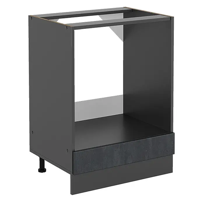 Vicco Herdumbauschrank R-Line, Schwarz Beton, 60 cm -  - Dunkelgrauer Unterschrank für Einbaugeräte mit offener Front für Backofen und integriertem Sockel.