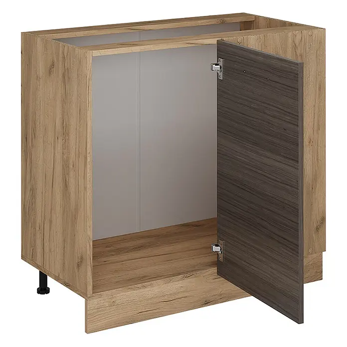 Vicco Schrankküche R-Line Edelgrau AP Marmor - Edelgrau, Eckunterschrank 86 cm - Zweifarbiger Küchenunterschrank mit hellem Holzdekor-Korpus und dunkler Holzdekor-Tür, mit verstellbaren Füßen.