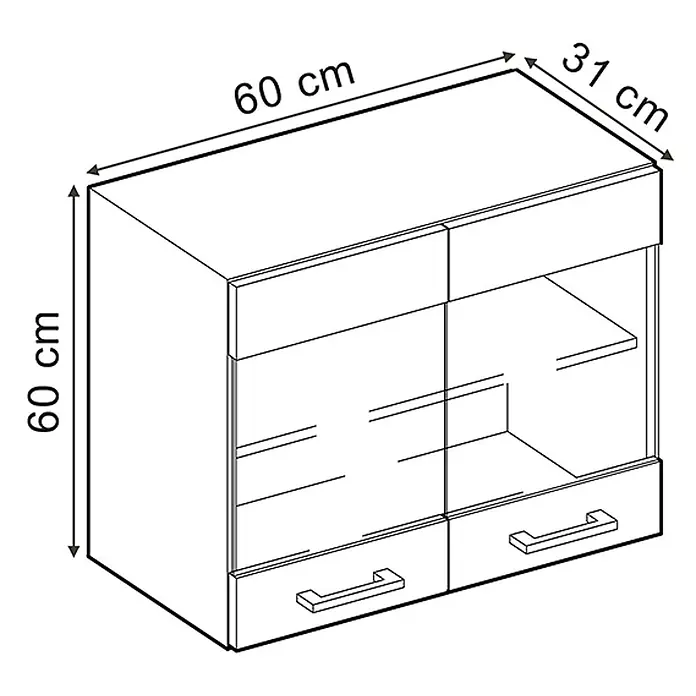 Vicco Schrankküche R-Line Weiß Landhaus - Weiß Landhaus, Hängeglasschrank 60 cm - Hängeschrank mit zwei Glastüren, zwei Schubladen und Maßen 60x60x31 cm.