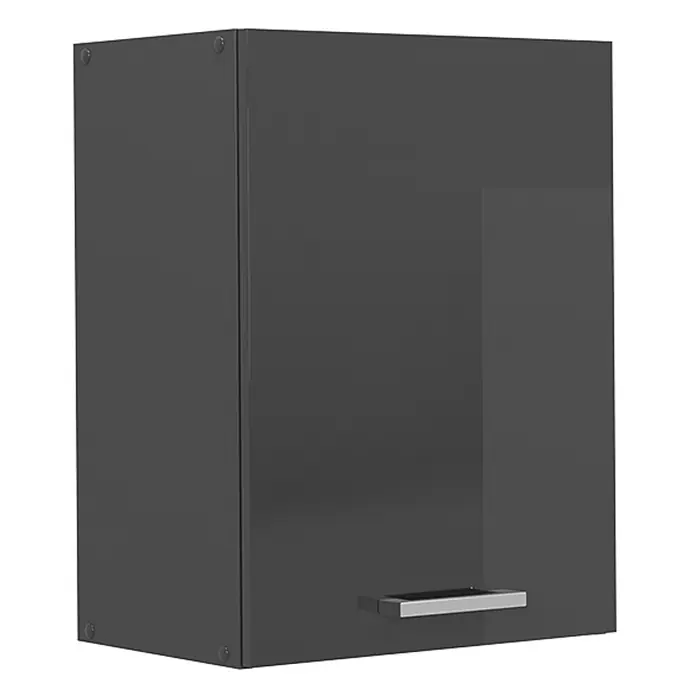 Vicco Schrankküche R-Line Anthrazit Hochglanz - Anthrazit Hochglanz, Hängeschrank 45 cm - Dunkelgrauer Hochglanz-Wandschrank mit silbernem Griff.
