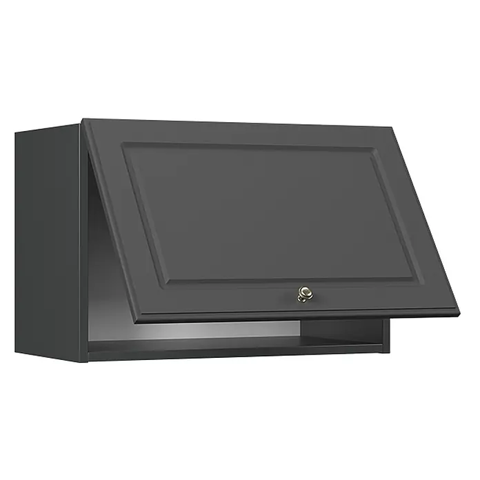Vicco Schrankküche Fame-Line Anthrazit-Gold Landhaus Flach - Anthrazit-Gold Landhaus, Hängeschrank (flach) 60 cm - Dunkelgrauer Hängeschrank mit nach oben öffnender Tür und einem offenen Bodenregal, mit goldenem Knauf.