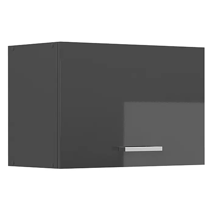 Vicco Schrankküche R-Line Anthrazit Hochglanz Flach - Anthrazit Hochglanz, Hängeschrank 60 cm (flach) - Dunkelgrauer Wandschrank mit glänzender Front und silberfarbenem horizontalem Griff.