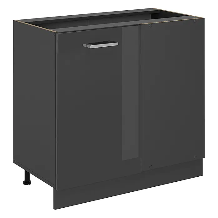 Vicco Schrankküche R-Line Anthrazit Hochglanz ohne Arbeitsplatte - Anthrazit Hochglanz, Eckunterschrank 86 cm - Dunkelgrauer Küchenunterschrank mit Tür, silbernem Griff, Sockelblende und verstellbaren Füßen.