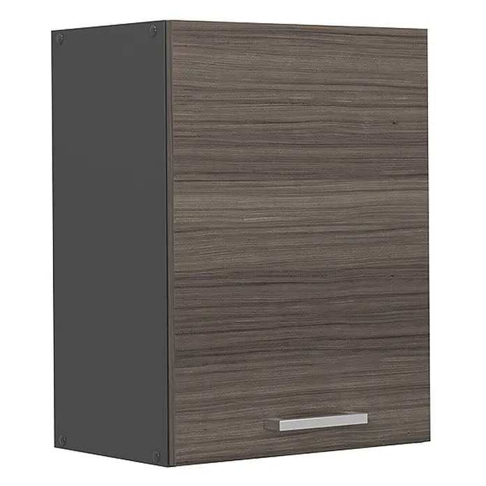 Vicco Schrankküche R-Line Edelgrau - Edelgrau, Hängeschrank 45 cm - Braun-grauer Hängeschrank in Holzoptik mit dunkelgrauen Seiten und silbernem Griff.