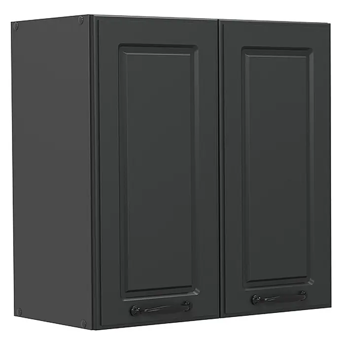 Vicco Schrankküche R-Line Anthrazit Landhaus - Anthrazit Landhaus, Hängeschrank 60 cm - Dunkelgrauer Küchenoberschrank mit zwei Türen, vertieften Paneelen und dekorativen Griffen.
