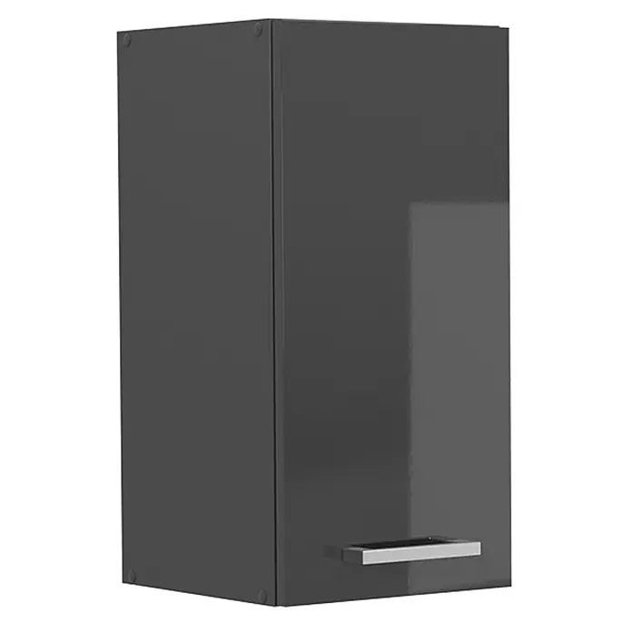 Vicco Schrankküche R-Line Anthrazit Hochglanz - Anthrazit Hochglanz, Hängeschrank 30 cm - Dunkelgrauer Wandschrank mit glänzender Oberfläche und silbernem Stangengriff.