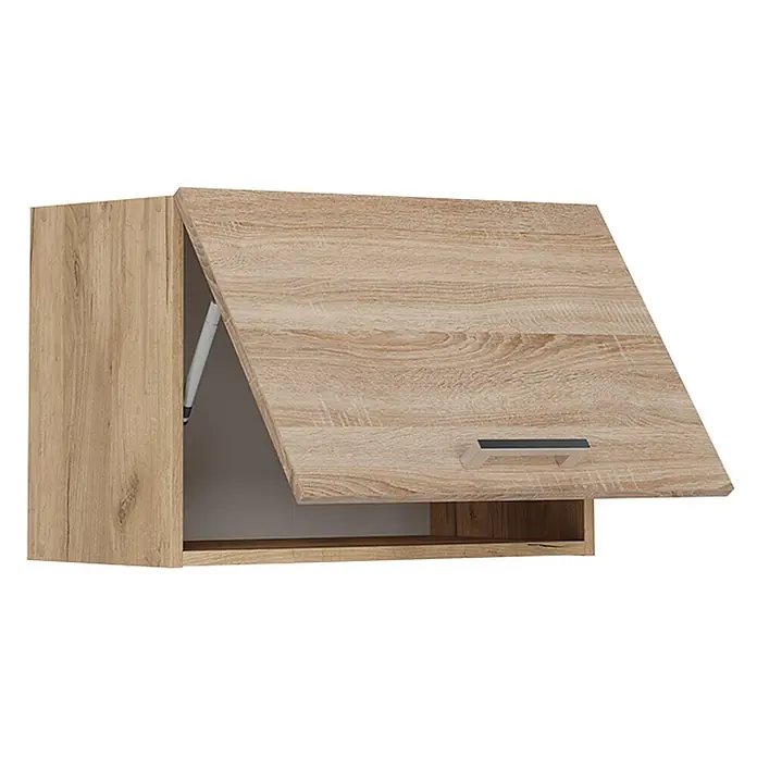Vicco Schrankküche R-Line Sonoma Flach - Sonoma, Hängeschrank 60 cm (flach) - Heller Hängeschrank in Eichenoptik mit nach oben öffnender Tür und silbernem Griff.