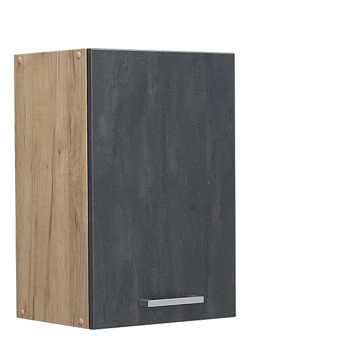 Vicco Hängeschrank R-Line, Schwarz Beton, 40 cm -  - Hängeschrank mit heller Holzoptikseite und dunkelgrauer Strukturtür mit silbernem Griff.