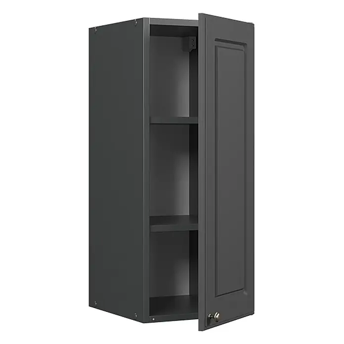 Vicco Schrankküche Fame-Line Anthrazit-Gold Landhaus - Anthrazit-Gold Landhaus, Hängeschrank 30 cm - Anthrazitfarbener Hängeschrank mit offener Tür, zwei Innenböden und einem kleinen goldenen Knauf.
