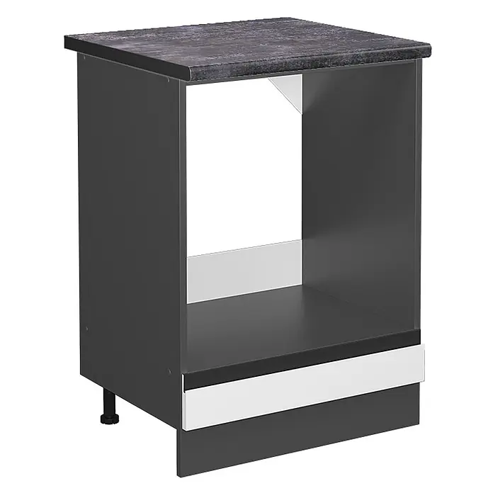 Vicco Herdumbauschrank R-Line, Weiß, 60 cm -  - Dunkelgrauer Küchenunterschrank mit Arbeitsplatte und offenem Fach, mit weißer Blende.