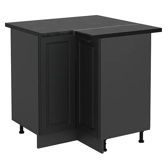 Vicco Schrankküche R-Line Anthrazit Landhaus, AP Anthrazit - Anthrazit Landhaus, Eckunterschrank, AP Anthrazit - Dunkelgrauer L-förmiger Kücheneckschrank mit Arbeitsplatte und verstellbaren Füßen.