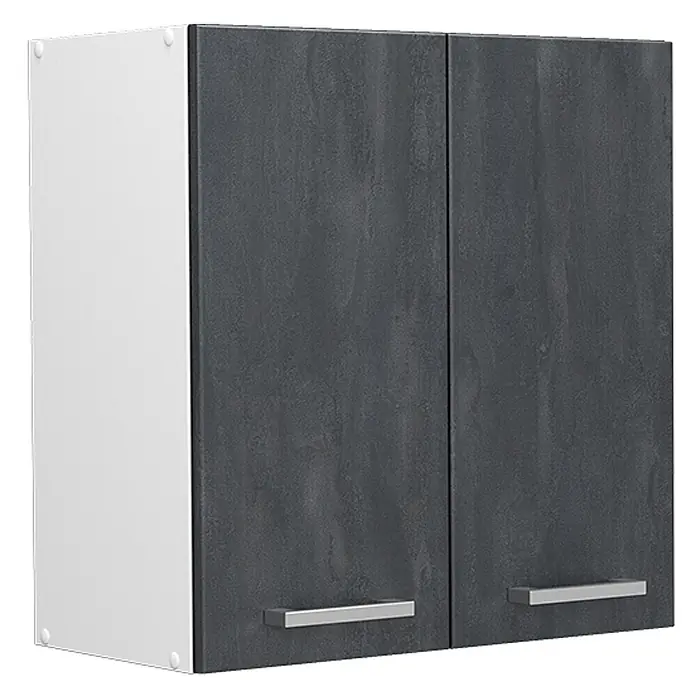 Vicco Hängeschrank R-Line, Schwarz Beton, 60 cm -  - Zweitüriger Wandschrank mit dunkelgrauen strukturierten Türen, weißer Seitenwand und silbernen Griffen.