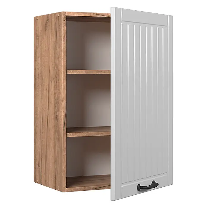 Vicco Hängeschrank Fame-Line, Weiß Landhaus, 50 cm -  - Hängeschrank mit heller Holzoptik und weißer Kassettentür, offenbart zwei Regalböden und einen schwarzen Griff.