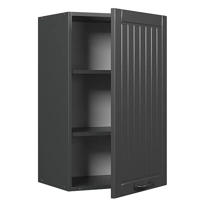 Vicco Schrankküche Fame-Line Dunkelgrau - Dunkelgrau, Hängeschrank 45 cm - Dunkelgrauer Wandschrank mit offener Lamellentür und Einlegeböden.