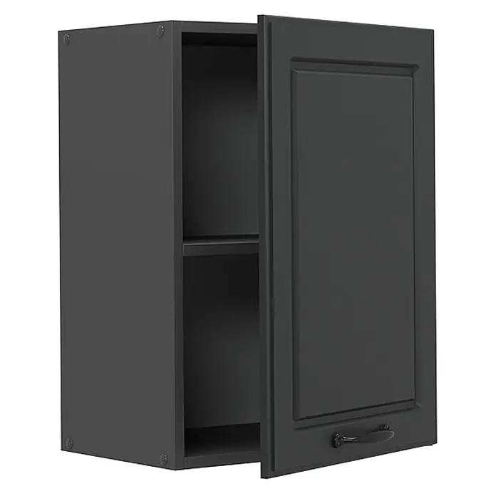 Vicco Schrankküche R-Line Anthrazit Landhaus - Anthrazit Landhaus, Hängeschrank 45 cm - Dunkelgrauer Wandschrank mit offener Tür, Innenregal und Griff.