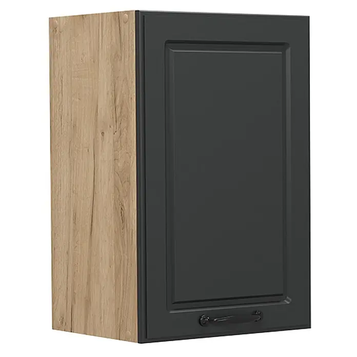 Vicco Schrankküche R-Line Anthrazit Landhaus - Breite: 40 cm, Anthrazit Landhaus, Hängeschrank 40 cm - Zweifarbiger Küchenhängeschrank mit Holzdekorseite und dunkelgrauer Kassettentür mit Griff.