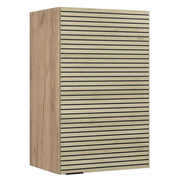 Vicco Schrankküche Fame-Line Eiche Paneel - Eiche Paneel, Hängeschrank 45 cm - Heller Holzschrank mit Lamellenfront und natürlicher Holzmaserung an der Seite.