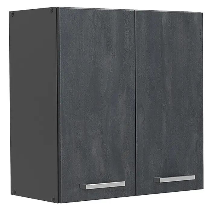 Vicco Hängeschrank R-Line, Schwarz Beton, 60 cm -  - Anthrazitfarbener texturierter Hängeschrank mit zwei Türen und silbernen Griffen.