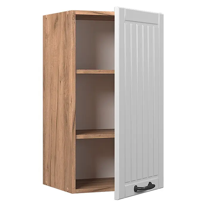 Vicco Hängeschrank Fame-Line, Weiß Landhaus, 40 cm -  - Hängeschrank in Holzoptik mit weißer Kassettentür und schwarzem Griff, innen mit Einlegeböden.