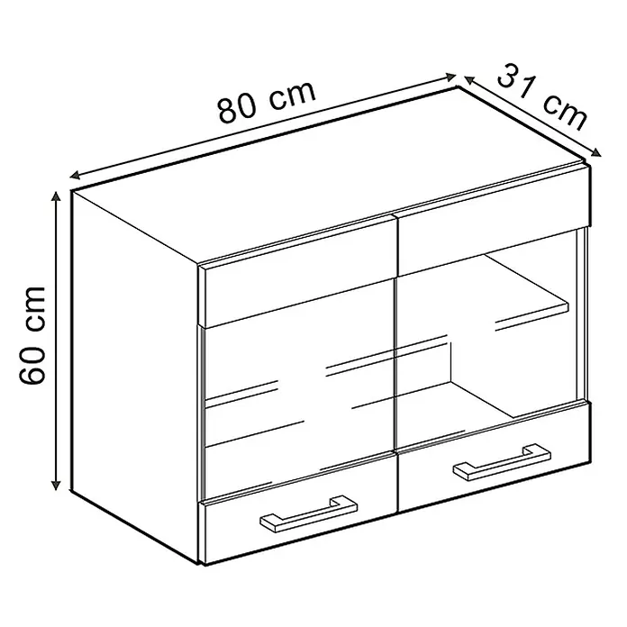 Vicco Schrankküche R-Line Anthrazit Hochglanz - Anthrazit Hochglanz, Hängeglasschrank 80 cm - Schrank mit zwei Glastüren und zwei Schubladen, Maße 80x60x31 cm.