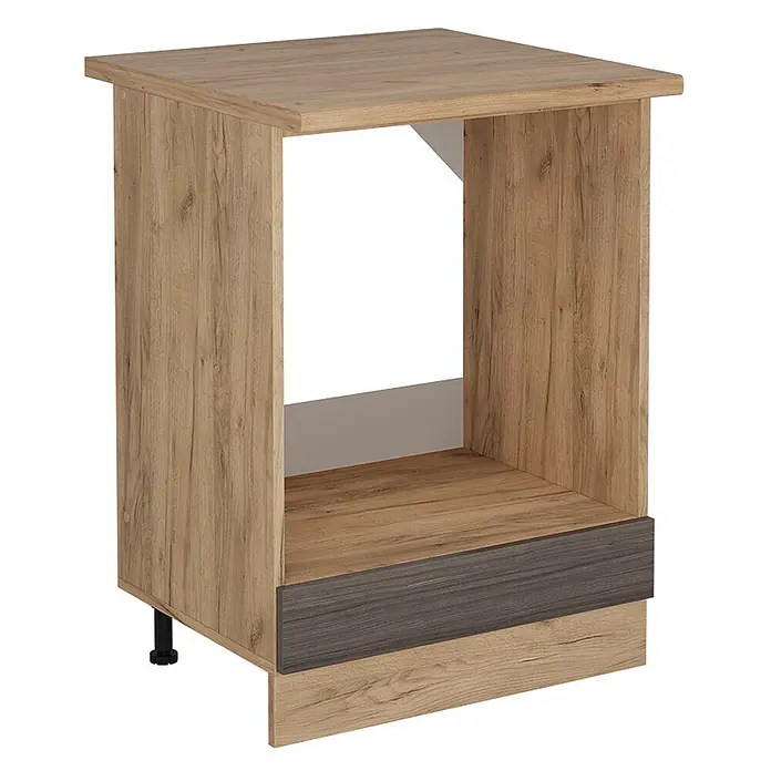 Vicco Schrankküche R-Line Edelgrau, AP Eiche - Edelgrau, Herdumbauschrank 60 cm, AP Eiche - Küchenunterschrank in heller Holzoptik mit dunkelgrauer Akzentleiste, für Backofen konzipiert.