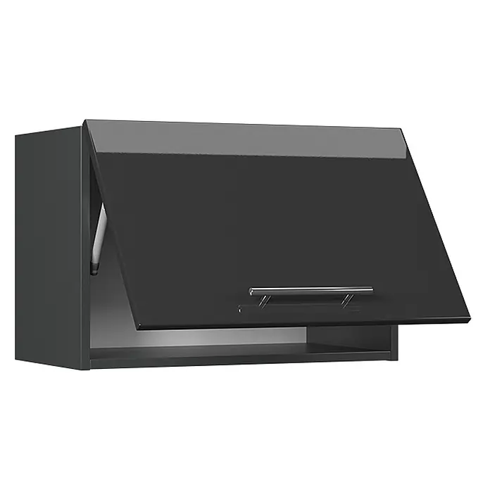 Vicco Schrankküche Fame-Line Anthrazit Hochglanz Flach - Anthrazit Hochglanz, Hängeschrank (flach) 60 cm - Anthrazitfarbener Hochglanz-Wandschrank mit hochklappbarer Tür und Gasdruckfeder sowie Chromgriff.