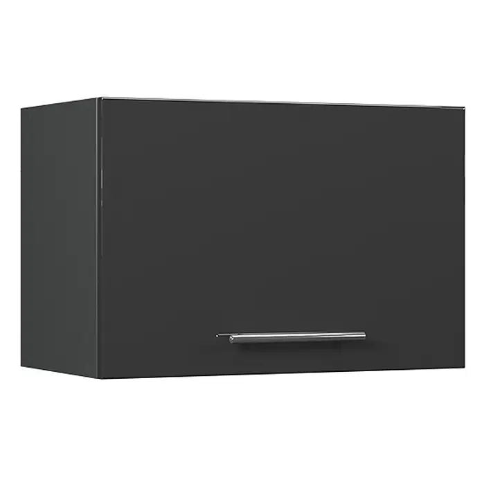 Vicco Schrankküche Fame-Line Anthrazit Hochglanz Flach - Anthrazit Hochglanz, Hängeschrank (flach) 60 cm - Dunkelgrauer Wandschrank mit matter Oberfläche und einem silbernen Stangengriff.