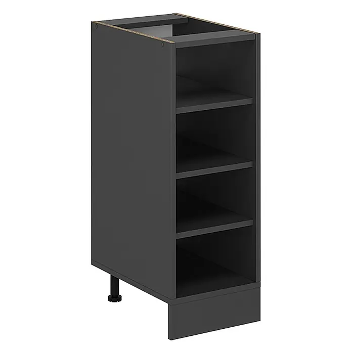 Vicco Schrankküche R-Line Anthrazit ohne Arbeitsplatte - Anthrazit, Regalunterschrank 30 cm - Dunkelgrauer Küchenunterschrank mit vier offenen Regalböden, einem verstellbaren Bein und einer Sockelblende.