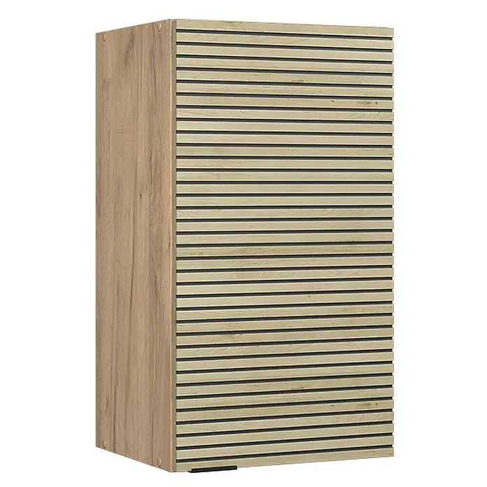 Vicco Schrankküche Fame-Line Eiche Paneel - Eiche Paneel, Hängeschrank 40 cm - Vertikaler Schrank in heller Eichenoptik mit einer strukturierten, horizontal gerillten beigefarbenen Front.