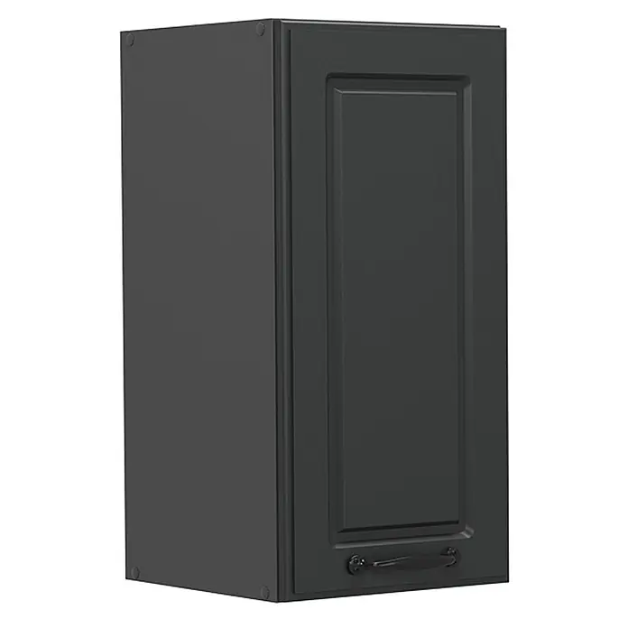 Vicco Schrankküche R-Line Anthrazit Landhaus - Anthrazit Landhaus, Hängeschrank 30 cm - Dunkelgrauer Wandschrank mit dekorativer Tür und schwarzem Griff.