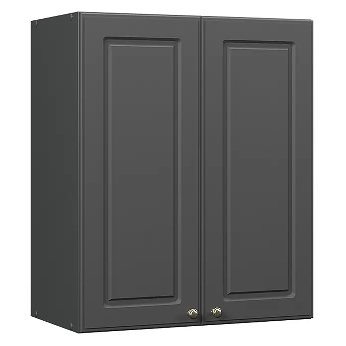 Vicco Schrankküche Fame-Line Anthrazit-Gold Landhaus - Anthrazit-Gold Landhaus, Hängeschrank 60 cm - Dunkelgrauer Wandschrank mit zwei Kassettentüren und goldenen Griffen.