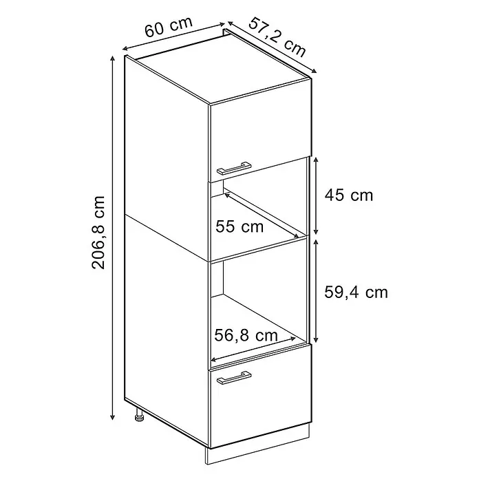 Vicco Schrankküche R-Line Anthrazit Hochglanz - Anthrazit Hochglanz, Mikrowellenschrank - Hoher Hochschrank mit zwei Türen und zwei offenen Fächern. Gesamtmaße: 206,8 cm (H) x 60 cm (B) x 57,2 cm (T).