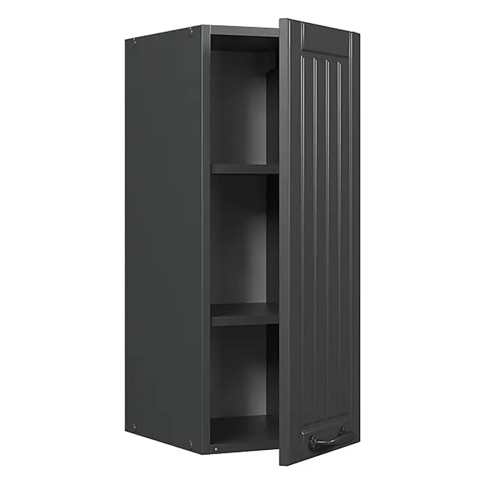 Vicco Schrankküche Fame-Line Dunkelgrau - Dunkelgrau, Hängeschrank 30 cm - Dunkelgrauer Wandschrank mit offener Lamellentür, zwei Einlegeböden und schwarzem Griff.