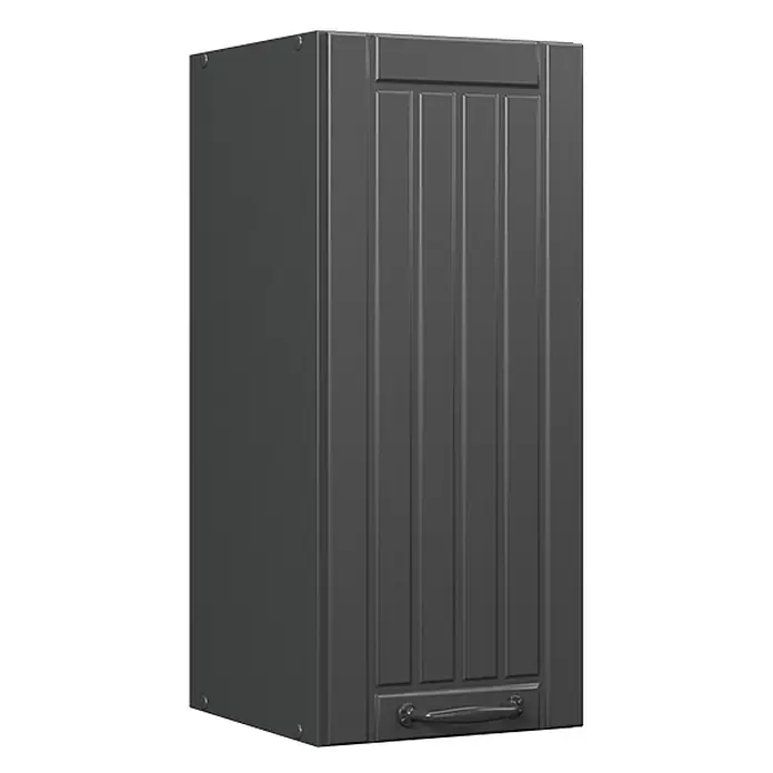 Vicco Schrankküche Fame-Line Dunkelgrau - Dunkelgrau, Hängeschrank 30 cm - Dunkelgrauer Wandschrank mit vertikal gerillter Paneeltür und einem Ziergriff.