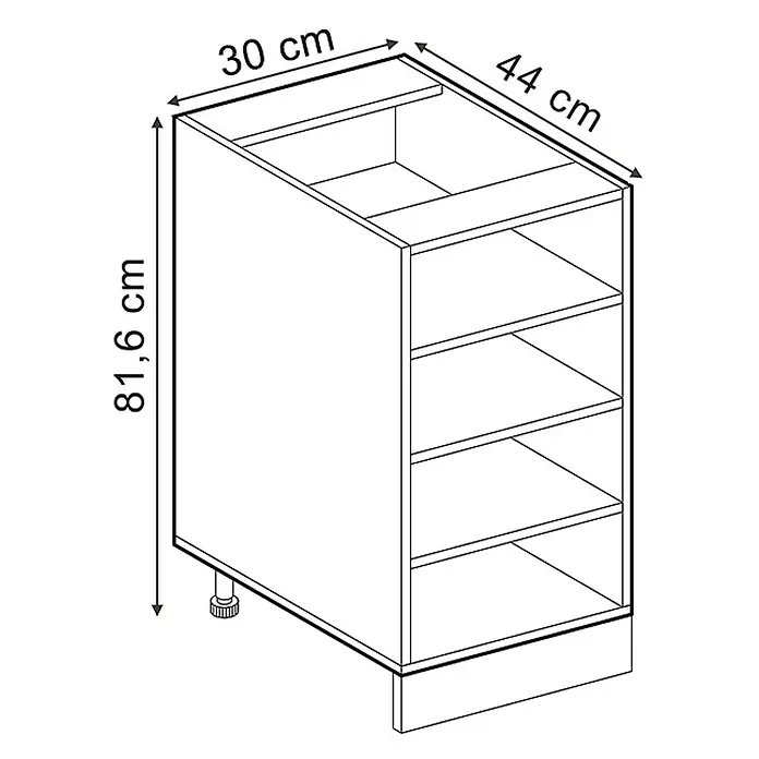Vicco Schrankküche R-Line Weiß ohne Arbeitsplatte - Weiß, Regalunterschrank 30 cm - Küchenunterschrank, 30 cm breit, 44 cm tief, 81,6 cm hoch, mit Einlegeböden und verstellbaren Füßen.