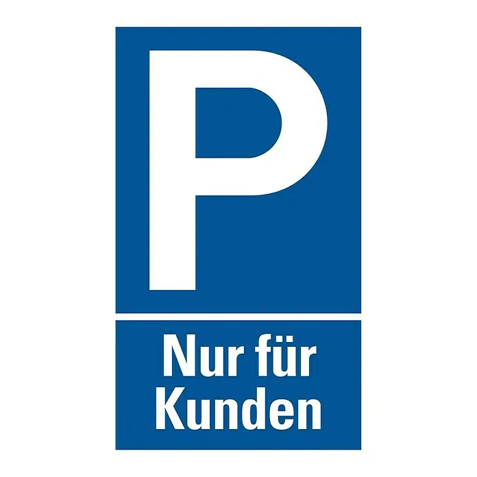 Pickup Gebotsschild - Kundenparkplatz, L x B: 33 x 20 cm, Selbstklebend - Parkschild mit dem Buchstaben P und dem Text "Nur für Kunden", das auf Kundenparkplätze hinweist.