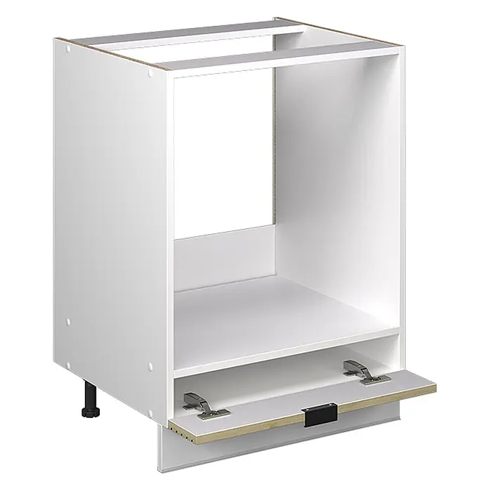 Vicco Schrankküche Fame-Line Eiche Paneel ohne Arbeitsplatte - Eiche Paneel, Herdumbauschrank 60 cm - Weißer Küchenunterschrank für Geräte, mit offenem Fach und kleiner Klapptür darunter, auf verstellbaren Füßen.