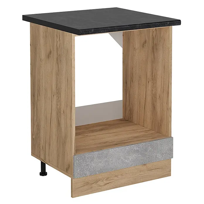 Vicco Schrankküche R-Line Beton, AP Anthrazit - Beton, Herdumbauschrank 60 cm, AP Anthrazit - Küchenunterschrank in Holzoptik mit schwarzer Platte und grauer Blende, offen für Backofen oder Gerät.