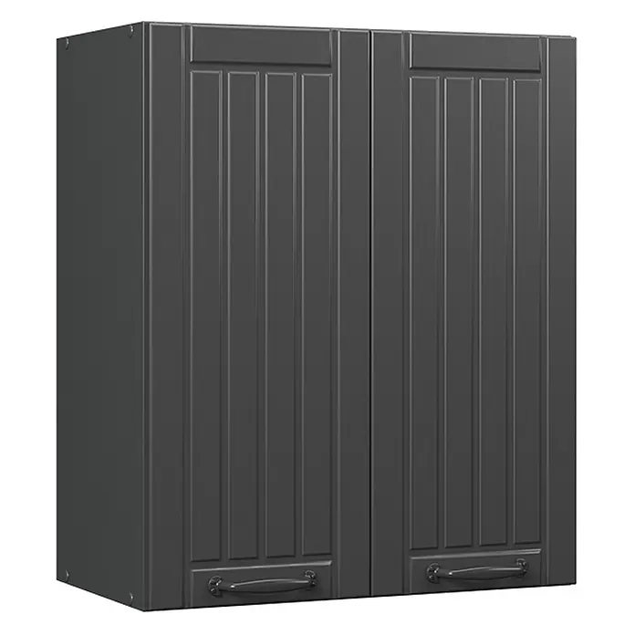 Vicco Schrankküche Fame-Line Dunkelgrau - Dunkelgrau, Hängeschrank 60 cm - Dunkelgrauer Wandschrank mit zwei Türen, vertikalen Paneelen und dunklen Griffen.