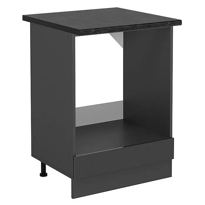 Vicco Schrankküche R-Line Anthrazit Hochglanz, AP Anthrazit - Anthrazit Hochglanz, Herdumbauschrank 60 cm, AP Anthrazit - Dunkelgrauer Modulschrank mit offenem Fach und Sockel.