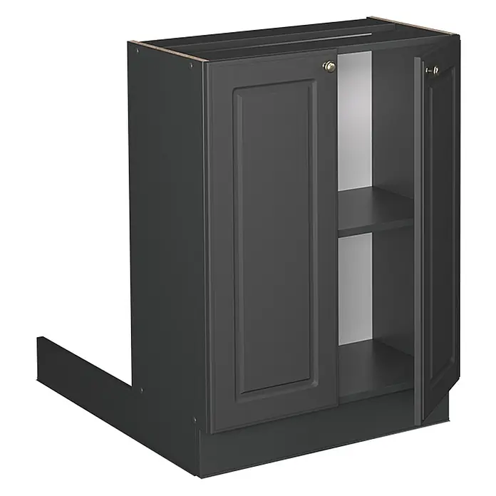 Vicco Kücheninsel Fame-Line, Anthrazit-Gold Landhaus, 60 cm -  - Dunkelgrauer Küchenunterschrank für die Ecke mit zwei Türen, eine offen mit Einlegeboden und Sockelblendenverlängerung.