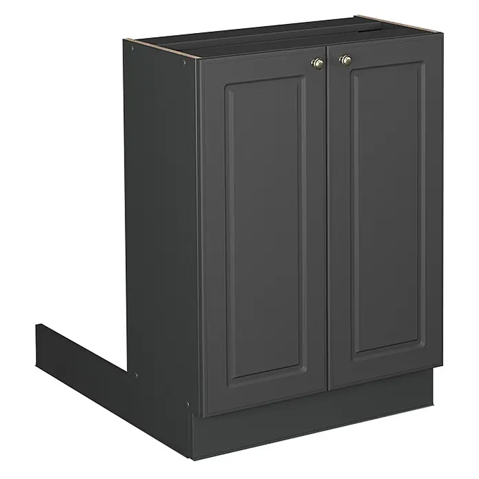 Vicco Kücheninsel Fame-Line, Anthrazit-Gold Landhaus, 60 cm -  - Dunkelgrauer Küchenunterschrank mit zwei Kassettentüren, goldfarbenen Griffen und Sockelleiste.
