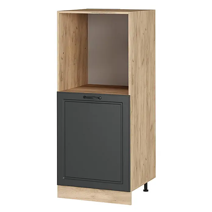 Vicco Schrankküche R-Line Anthrazit Landhaus - Anthrazit Landhaus, Backofenumbauschrank 60 cm (halb) - Hoher Küchenschrank in heller Holzoptik mit dunkelgrauer Tür, für Ofen/Mikrowelle.