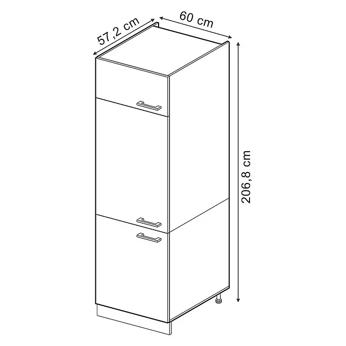 Vicco Kühlumbauschrank R-Line, Schwarz Beton, 60 cm -  - Hoher Hochschrank mit einer oberen Tür und zwei unteren Schubladen, mit Metallgriffen.