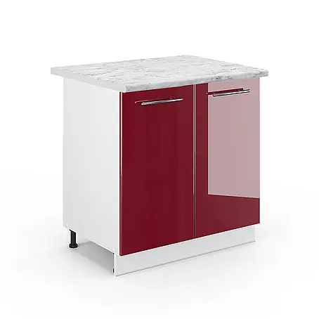 Vicco  Schrankküche Fame-Line Bordeaux Hochglanz mit Regal, AP Marmor