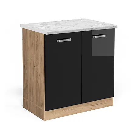 Vicco  Schrankküche R-Line Schwarz Hochglanz AP Marmor